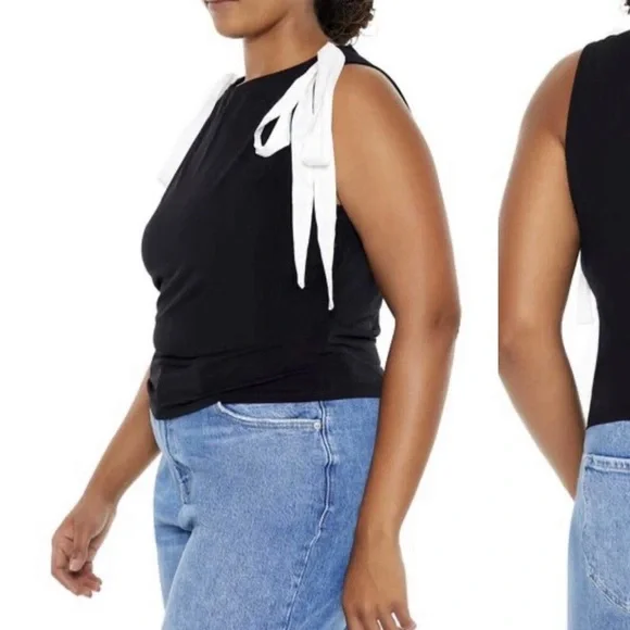 Forever 21 Black Tank Top with White Tie Straps - Picture 3 of 13